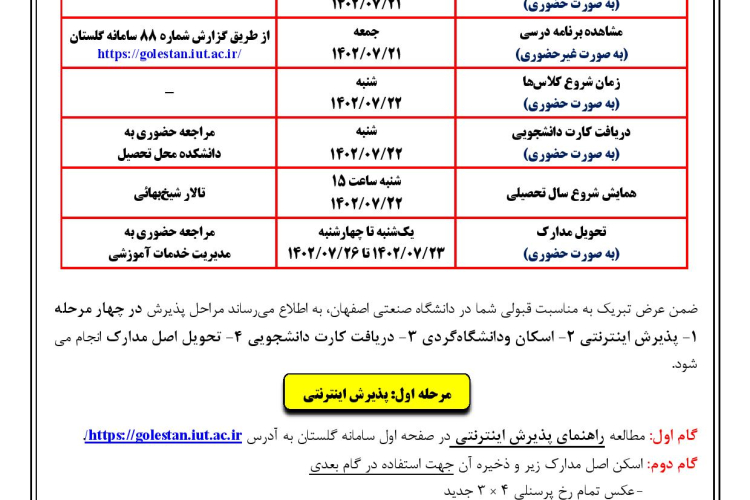 اطلاعیه ثبت نام نو دانشجویان مقطع کارشناسی سال تحصیلی 1402