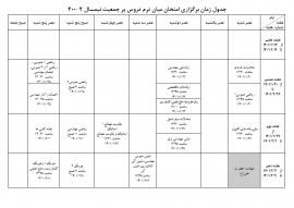 جدول زمان برگزاري امتحانات ميان ترم دروس پر جمعيت نيمسال 2-400